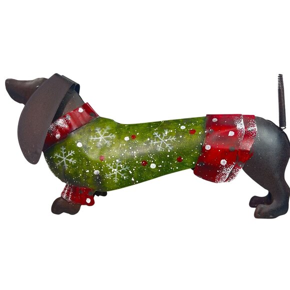 Christmas Trembler Dachshund Doxy Weiner Dog 14X7" Metal Spring Tail Sweater - Picture 3 of 7